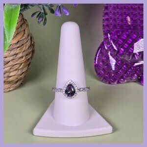 Pear-Cut Simulated Alexandrite & CZ Sterling Silver Ring Size‎ 9 (NWOT)
